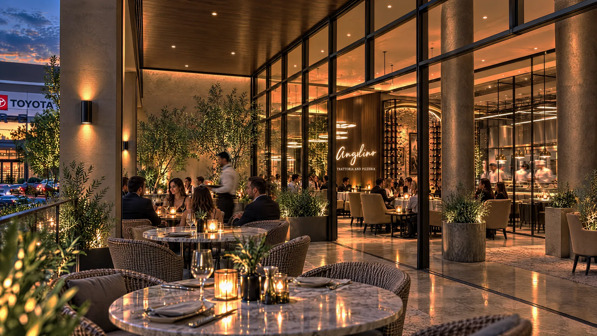 Concept rendering of Suite B5: terrace tables under the arcade